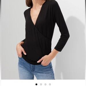 WHBM Surplice 3/4-Sleeve Black Tee